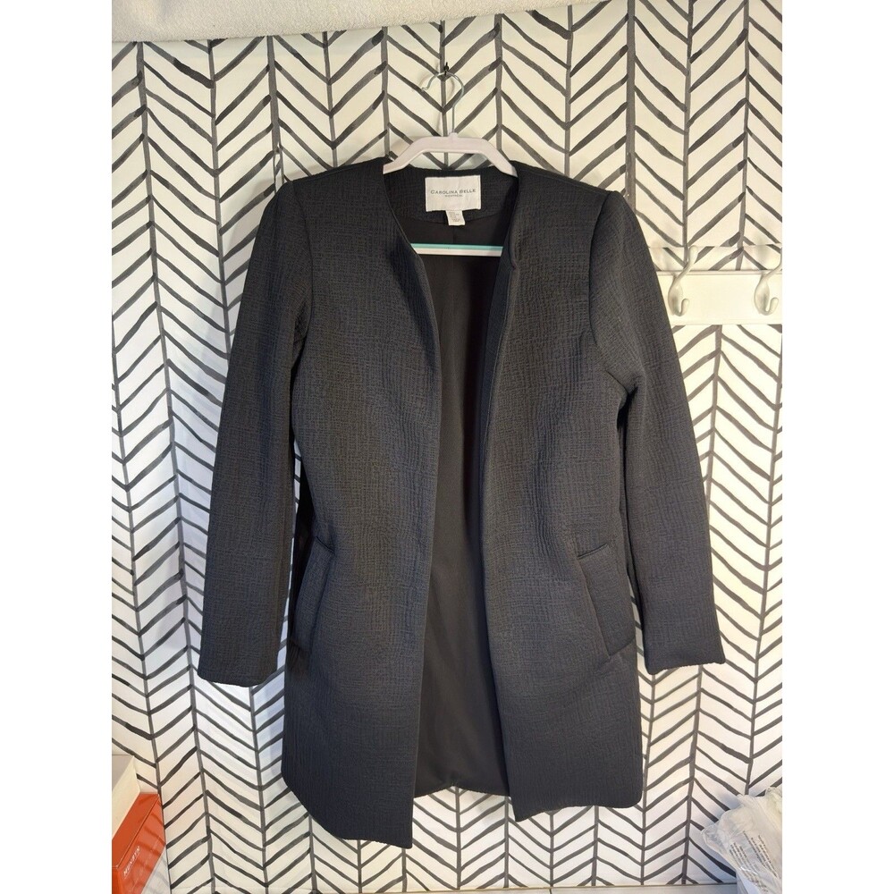 Carolina Belle Montreal Black Open Textured Blazer Shoulder Pads Women’s XS 6022